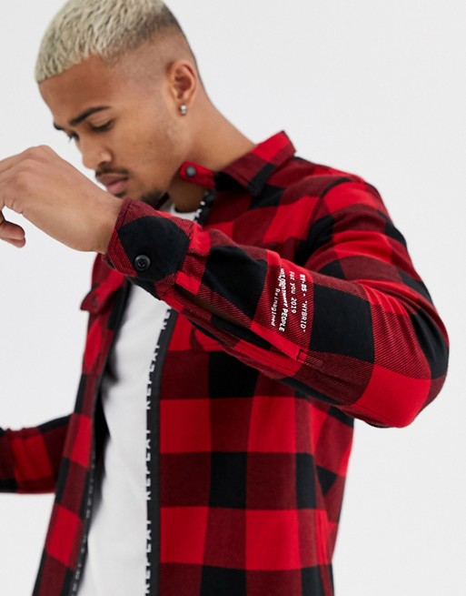 Replay flannel check taped over shirt in red and black