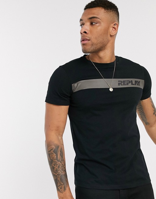 Replay front panel logo crew neck t-shirt in black