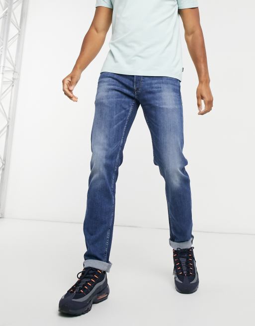 Replay – Grover – Superelastische, gerade geschnittene Jeans in Indigo