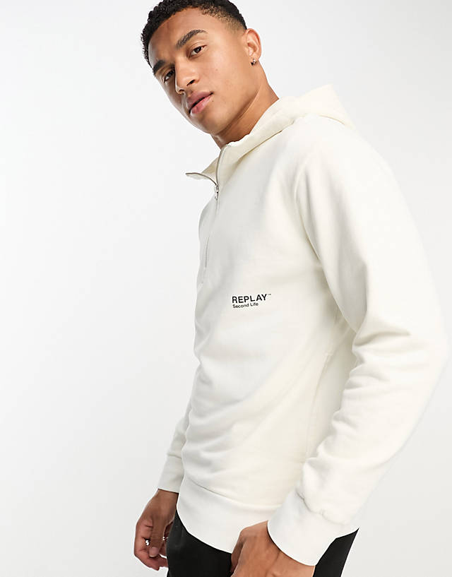 Replay - half zip hoodie in white