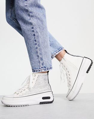 Replay high top trainer in white with diamante detail