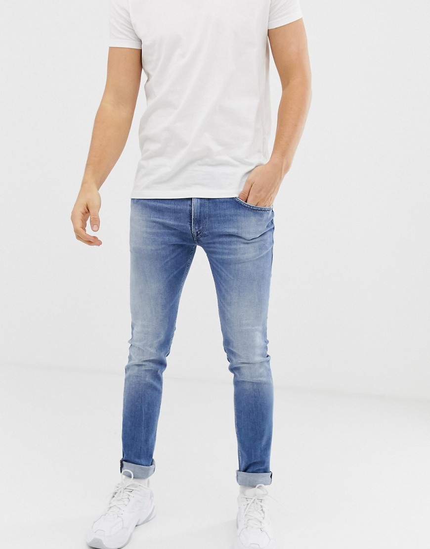 Replay Jondrill - medium forvaskede power-stretch skinny jeans-Blå