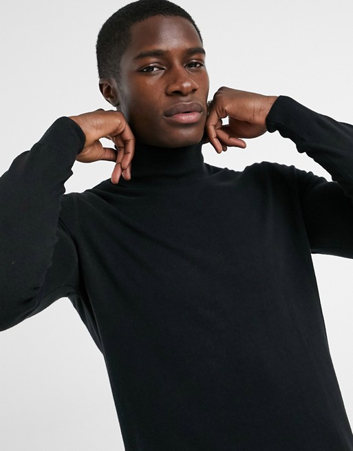 Replay knitted roll neck jumper in black