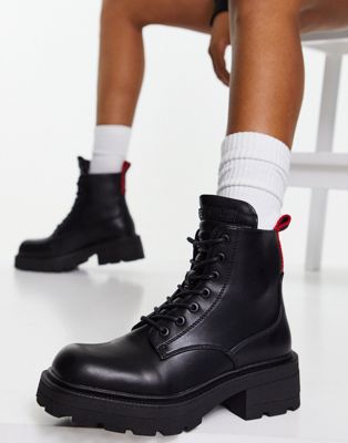 Replay lace up chunky ankle boots in black