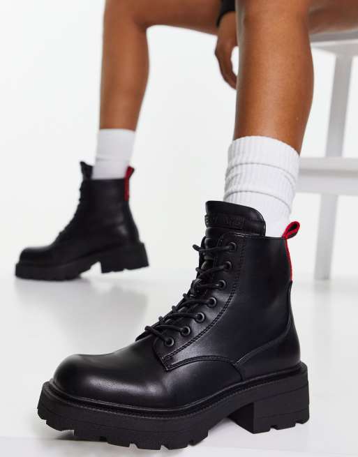 Replay lace up chunky ankle boots in black | ASOS