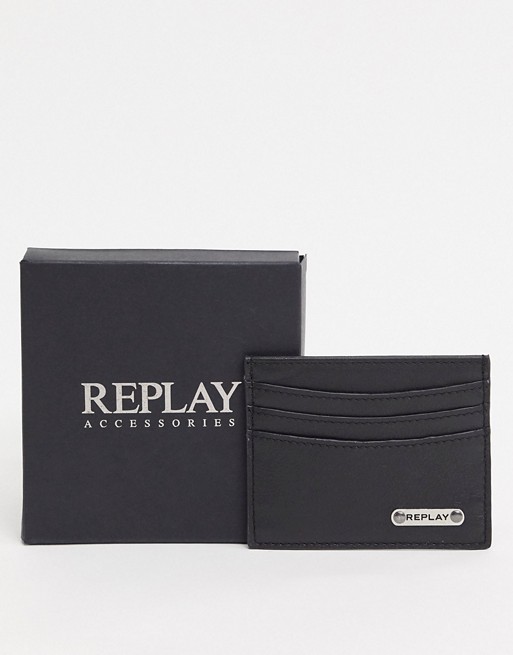 Replay leather card holder in black