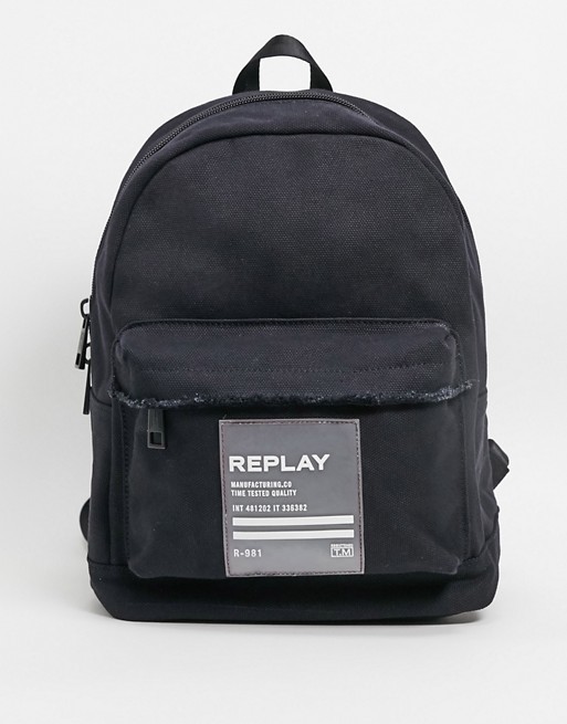 Replay leather trim backpack in black
