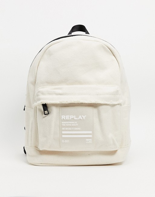 Replay leather trim backpack in cream