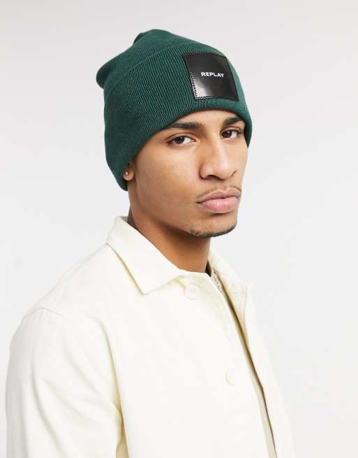 Replay logo beanie hat in green | ASOS