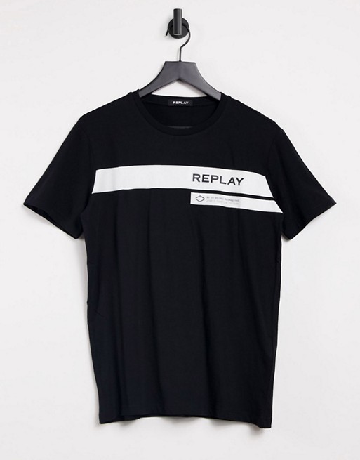 Replay logo crew neck t-shirt in black