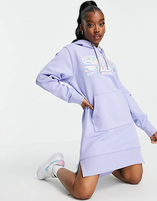 Replay logo front hooded jersey sweat dress in lilac