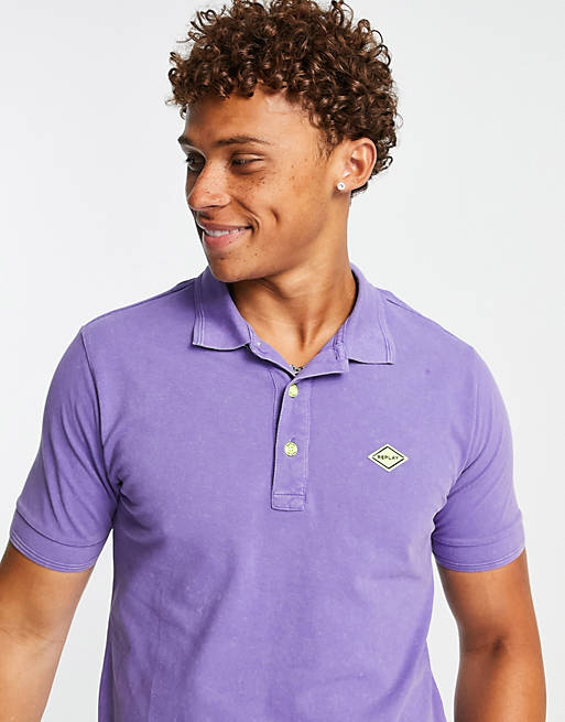 Replay logo polo shirt in purple | ASOS