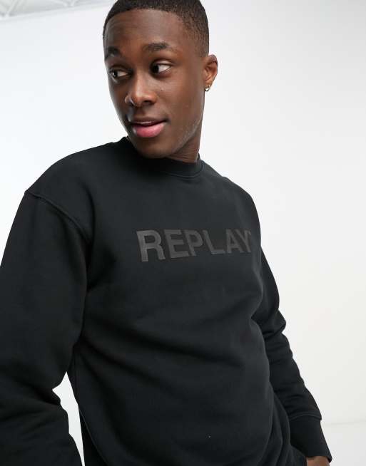 Replay logo sweatshirt in black ASOS