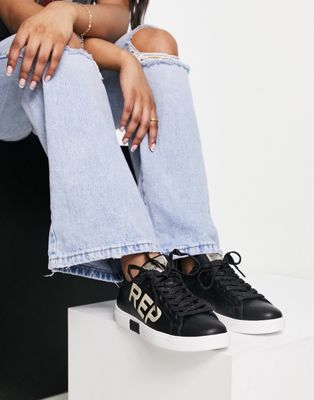 Replay logo trainers in black and bronze - ASOS Price Checker