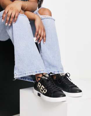 Replay Replay logo trainers in black and bronze