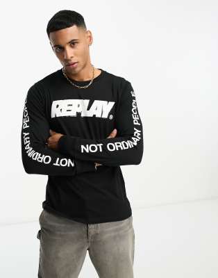 Replay long sleeve logo t-shirt in black