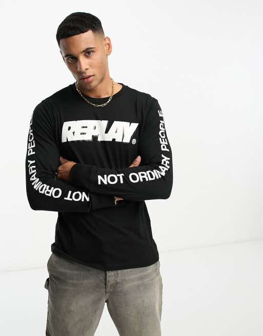 Replay long sleeve logo t-shirt in black | ASOS