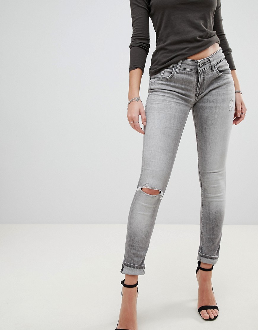 Replay – Luz – Skinny jeans med revade knän-Grå