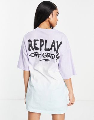 Replay ombre oversized t-shirt in lilac/azure