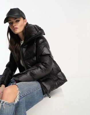 Replay padded jacket with hood in black - ASOS Price Checker