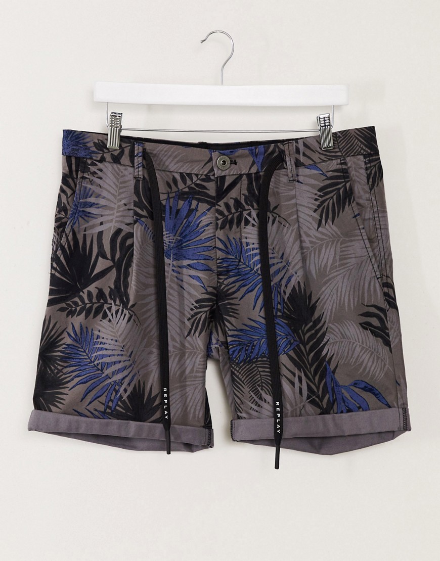 Replay palm print shorts in blue