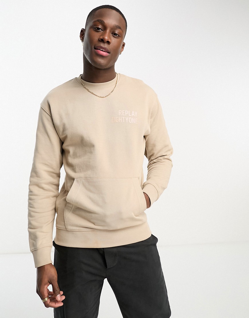 Replay pocket front sweatshirt in stone-Neutral