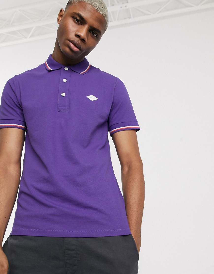 Replay - Poloshirt met kraag met een gekleurd randje en logo in paars