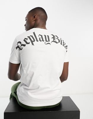 Replay printed t-shirt in white - ASOS Price Checker