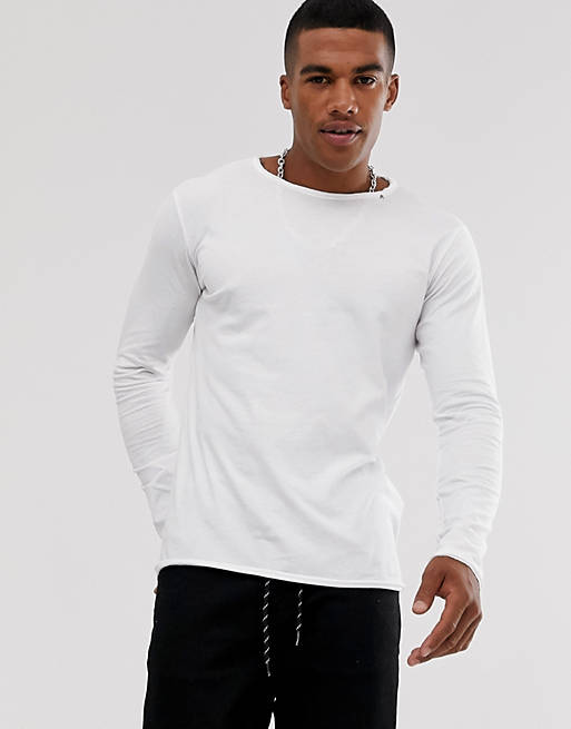 Replay raw hem long sleeve t-shirt in white | ASOS
