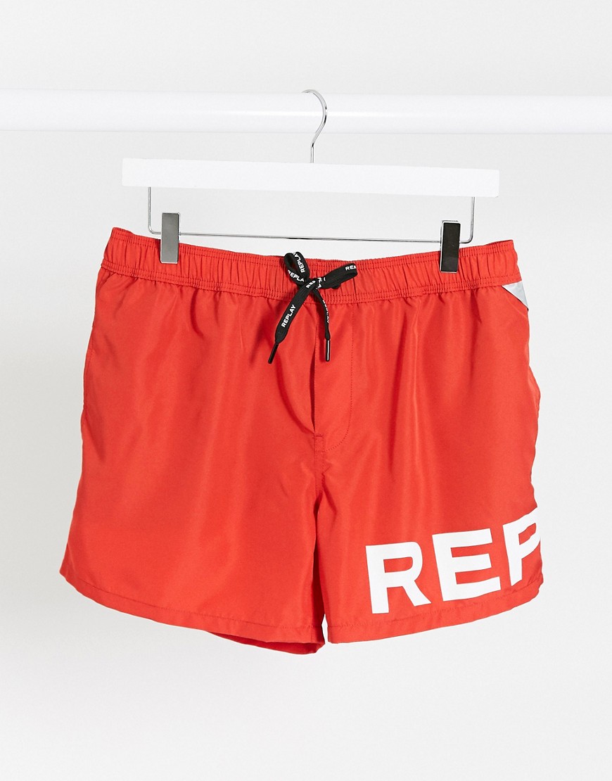 Replay - Røde badeshorts med logo