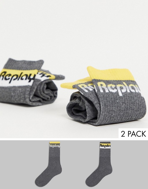 Replay short tennis 2 pack socks in grey