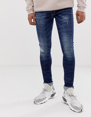 Replay - Skinny-fit jeans met verstelde scheuren-Blauw