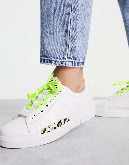 Replay sneakers in white with animal print detail, 3 of 4