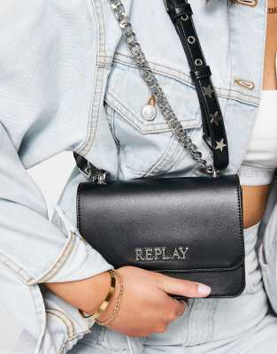 Replay - Sort crossbody-taske med kædestrop og logo