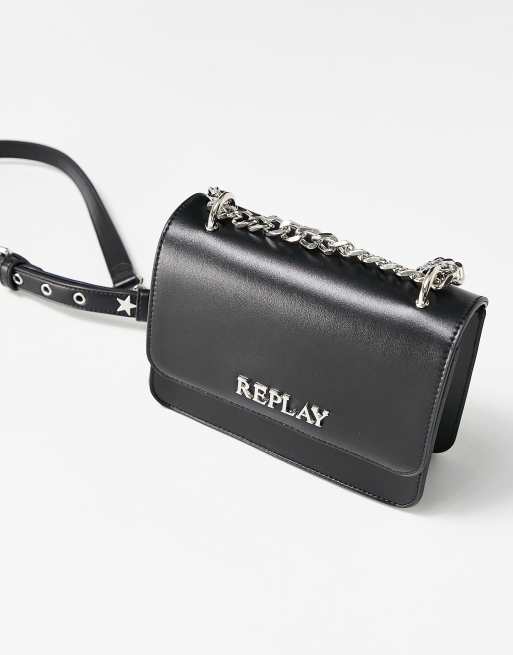 Replay - Sort crossbody-taske med kædestrop og logo, 4 af 4