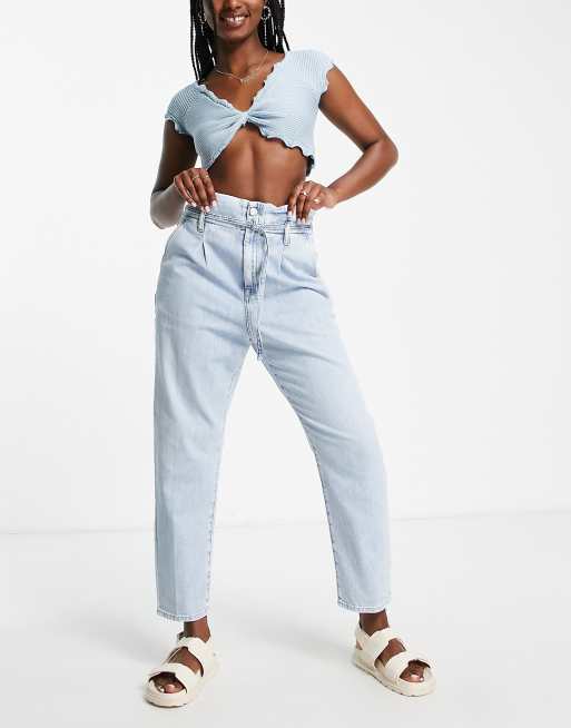 Replay straight leg paperbag waist jeans in light blue