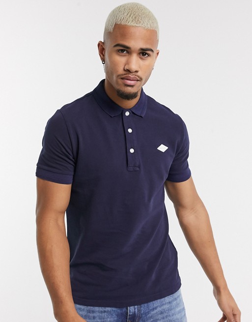 Replay stretch pique polo with back neck logo in navy