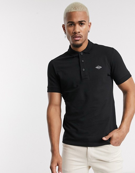 Replay stretch pique tipped polo in black