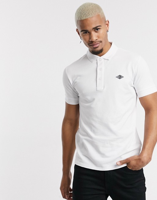 Replay stretch pique tipped polo in white