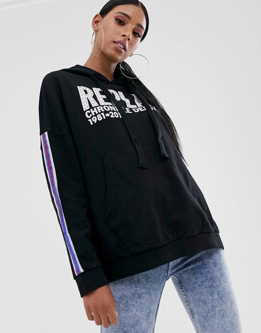 Replay – Svart sweatshirt i oversize-modell med logga