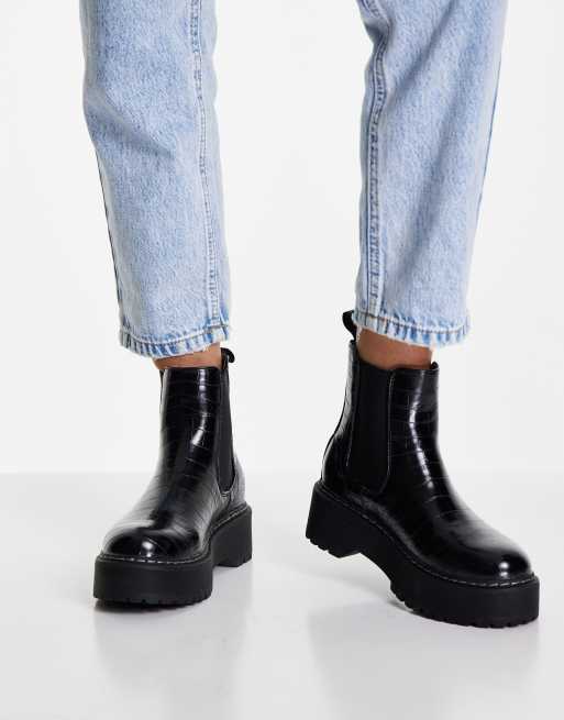 Replay – Svarta chelseaboots med krokodilmönstrad detalj och grov sula, 2 av 4