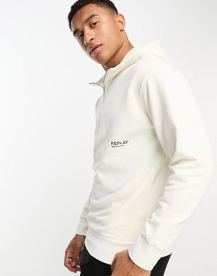 Replay half zip hoodie in white - ASOS Price Checker