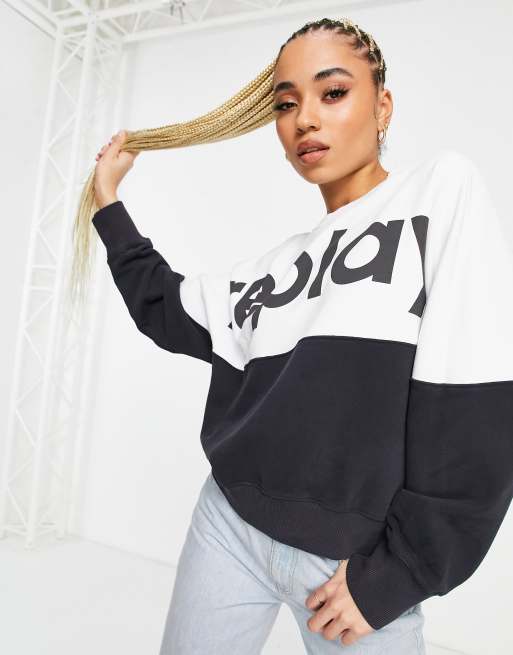 Replay - Sweat color block oversize avec logo sur le devant - Noir/blanc