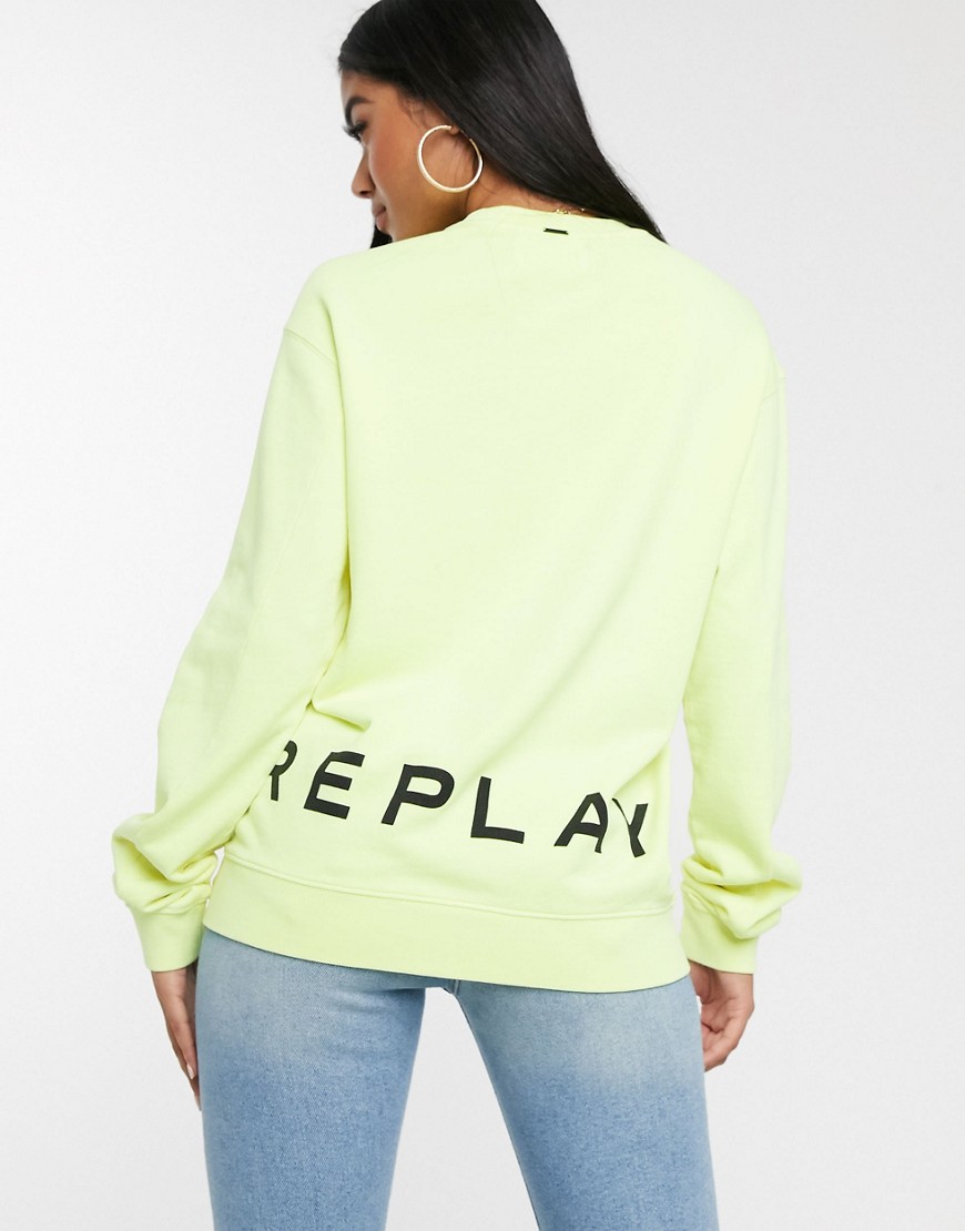 Replay - Sweater met neon gele wassing-Geel