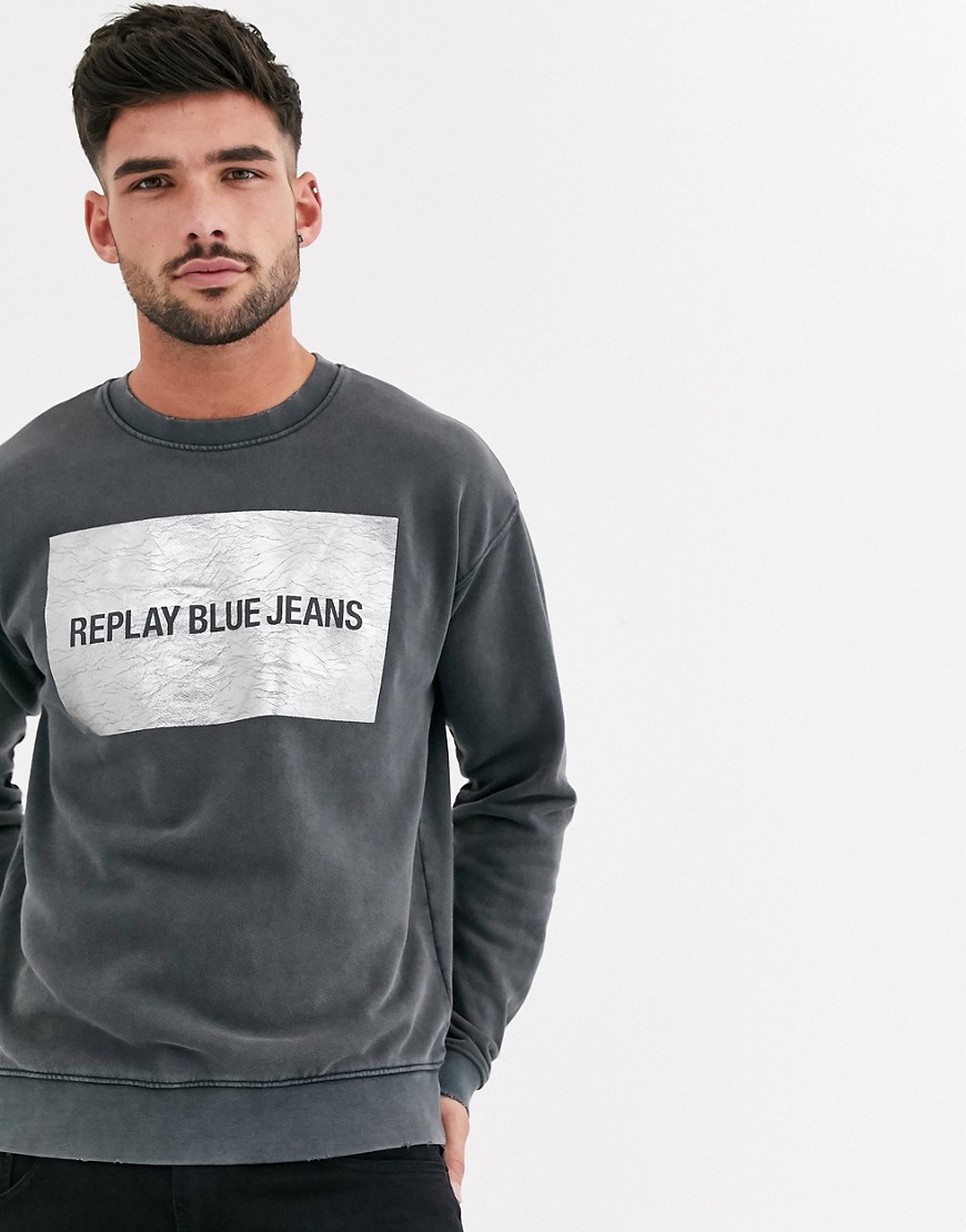 Replay – Sweatshirt med logga-Svart