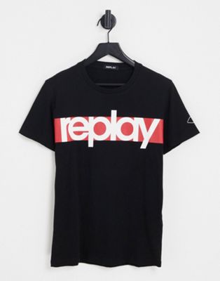 Replay t-shirt with graphic logo in black - ASOS Price Checker