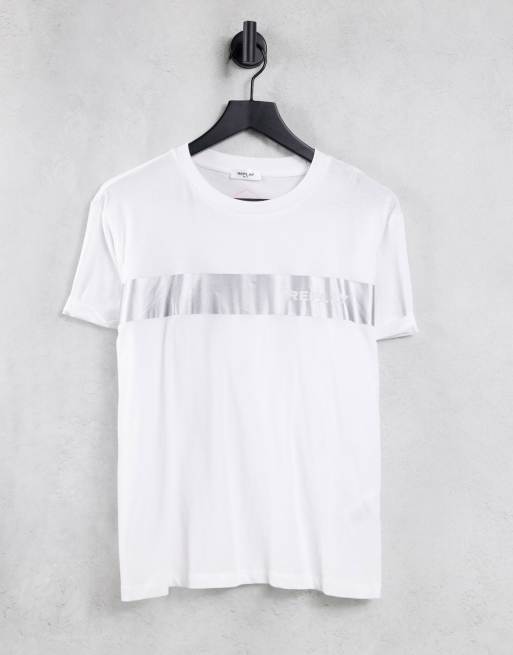 Replay - T-shirt con riga con logo, colore bianco