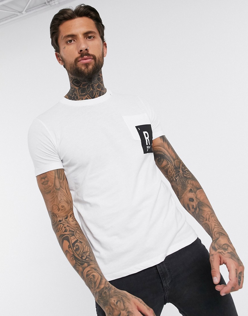 Replay - T-shirt girocollo bianca con tasca con logo-Bianco