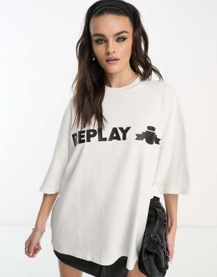 Replay - T-Shirt in Weiß mit Logo