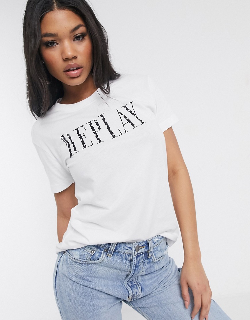 Replay - T-shirt met logo-Wit